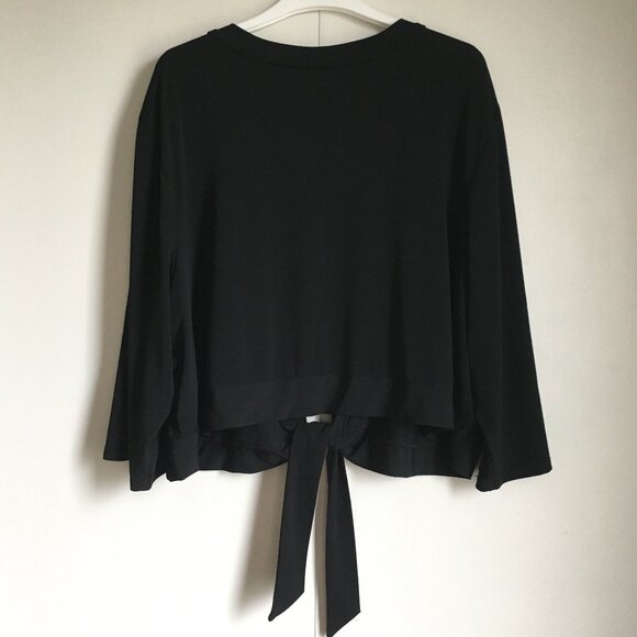 Vintage Canadian Made Penningtons Black 3/4 Sleeve Front Tie Top - Picture 2 of 16